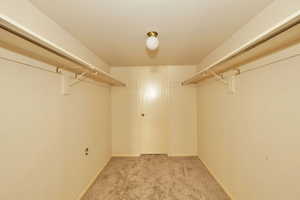 Spacious closet with light colored carpet