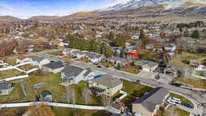 Aerial view featuring a mountain view