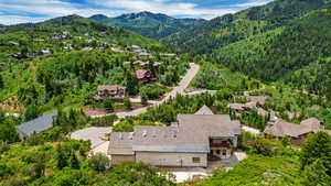 Aerial view featuring a mountain view