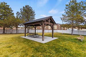 View of yard featuring a gazebo and a patio