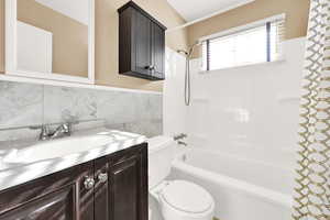 Main bathroom with new tub surround