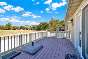 Wooden terrace with a mountain view