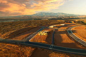 Aerial view at dusk with a mountain view