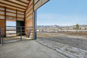 View of patio / terrace with a mountain view