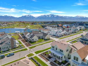 Bird's eye view featuring a water and mountain view