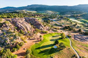 Aerial view featuring a mountain view