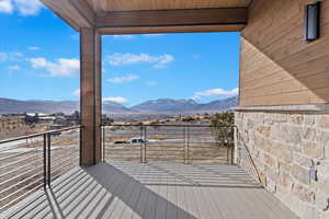 Trex deck featuring a mountain view