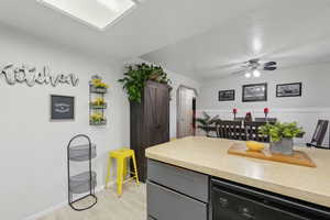 Kitchen with ceiling fan and dishwasher