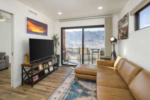 Living room featuring wood-type flooring