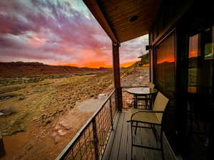 View of balcony at dusk