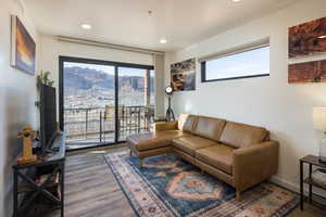 Living room with hardwood / wood-style floors