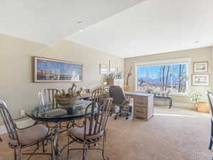 Dining room with light carpet