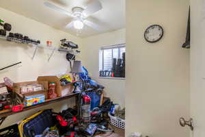 Storage area with ceiling fan