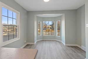 Unfurnished dining area featuring light hardwood / wood-style floors