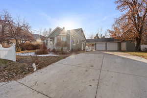 View of front of property with a garage