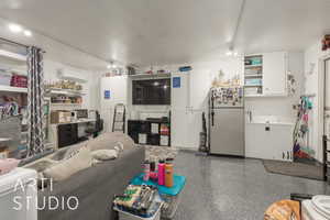 Living room with a wall mounted air conditioner