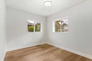 Spare room featuring a wealth of natural light and light wood-type flooring