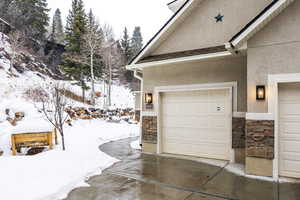 View of snow covered garage