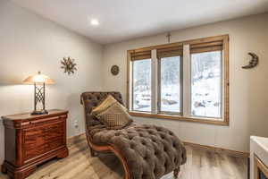 Sitting room featuring a wealth of natural light and light hardwood / wood-style flooring