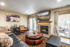 Living room featuring a fireplace