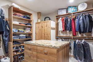 Walk in closet featuring light carpet