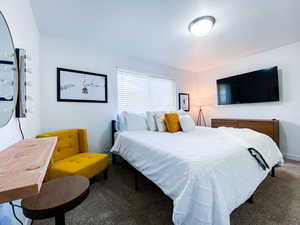 Upstairs King Bedroom featuring carpet