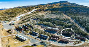 Aerial view featuring a mountain view