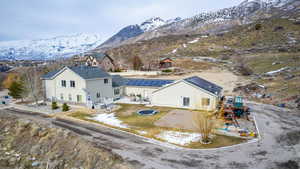 Birds eye view of property featuring a mountain view