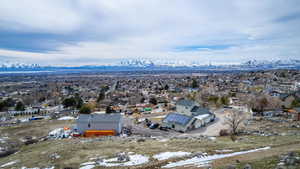 Aerial view featuring a mountain view