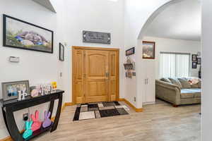 Entrance foyer with light hardwood / wood-style floors