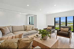 Living room featuring light wood-type flooring
