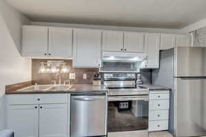 Kitchen featuring white cabinets, sink, and stainless steel appliances