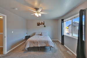 Bedroom with carpet floors and ceiling fan