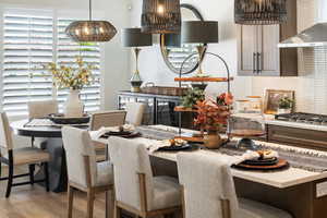 Dining room with light hardwood / wood-style floors