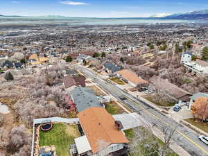 Bird's eye view featuring a water and mountain view