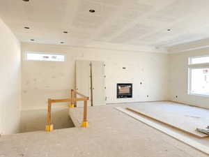 Interior space featuring a healthy amount of sunlight and a fireplace