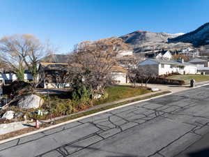 Street view with mountains in the background