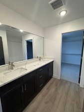 Bathroom featuring hardwood / wood-style floors and vanity