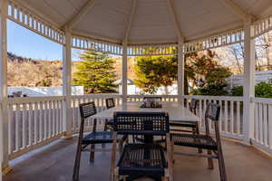 View of patio featuring a gazebo