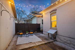 View of patio terrace at dusk