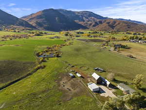 Aerial view featuring a mountain view and a rural view