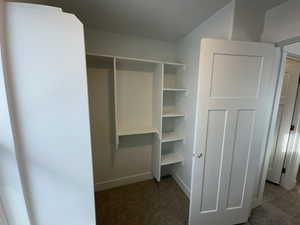 Owner's walk in closet with space saver organization and shelving.