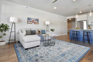 Living room featuring dark hardwood / wood-style flooring