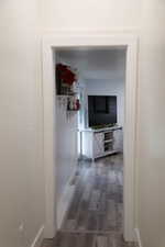 Corridor with dark wood-type flooring