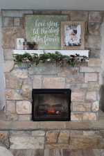 Interior details featuring a fireplace