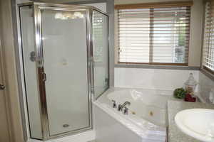 Master Bathroom with vanity and separate shower and tub