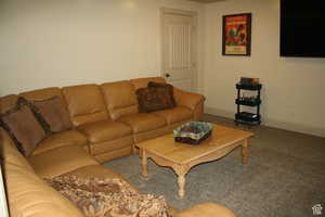 Living room featuring carpet floors