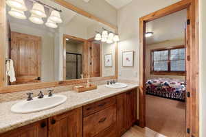 Bathroom with backsplash and vanity