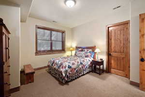 Bedroom with light carpet