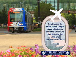 Use the Temple Square Station to take the Green Line directly to the Salt Lake City International Airport.